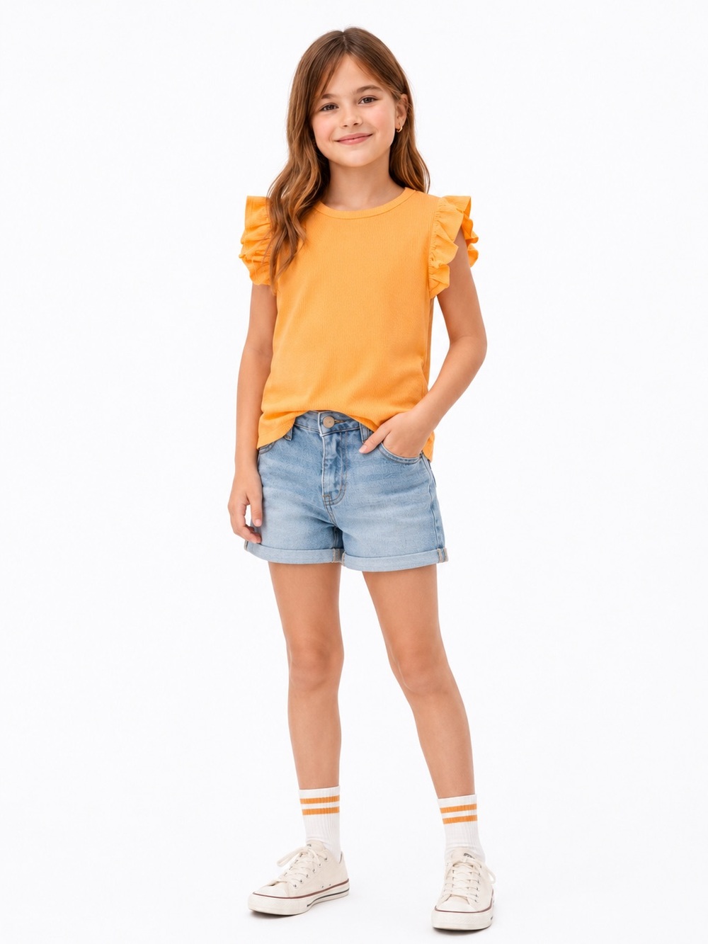 Zara Kids Tangerine Ruffle Sleeve Tee